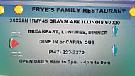 Frye's menu