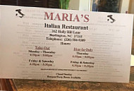 Maria's Italian menu