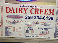 Dairy Creem menu