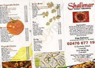 Shalimar Takeaway menu