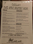 Cadillacs Honky tonk bar and Grill menu