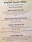 Avalon Of Woodside menu