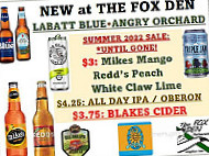 The Fox Den menu