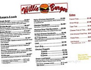 Willie's Burger menu