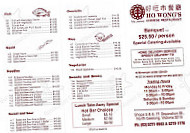 Ho Wong's Chinese menu