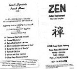 Zen Asian menu