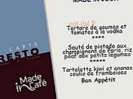 Made In Cafe menu