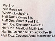 Chickadee Cottage Cafe menu