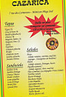Cazarica Sarl menu