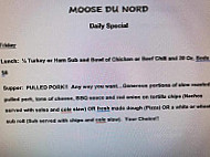 Moose Du Nord menu