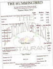 The Hummingbird Restaurant menu