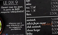 Le Dix 9 menu