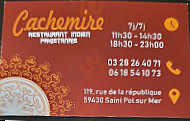 Cachemire menu