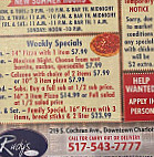 Riedy's Pizza menu