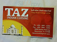 Taz Indian Cuisine menu