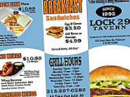 Lock 29 Tavern menu
