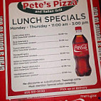 Pete's Pizza Italian Grill menu
