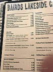 Bairds Lakeside Cafe menu