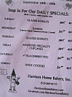 Harrison Home Bakery menu