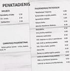 Kavinė Vakaras menu