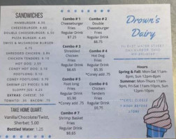 Drown's Dairy Plaza menu