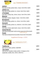 Restaurant Pizzeria La Tarente menu