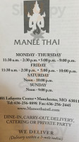 Manee Thai menu