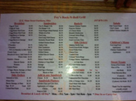Foy's Rock Roll Grill menu