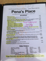 Pena's Place menu