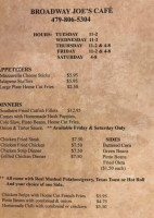 Broadway Joe's Cafe menu