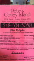 Petes Coney Island menu