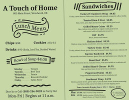 A Touch Of Home Gifts, Coffee Bistro menu