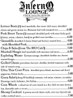 Inferno Lounge menu