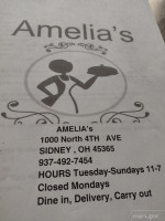 Amelia's menu