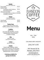 Bandon Coffee Cafe menu