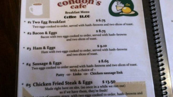 Condon's Cafe menu