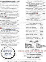 Alexanders Greek Cuisine menu