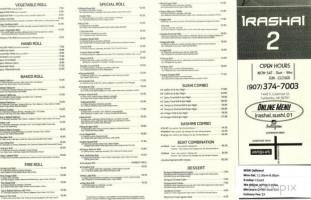 Irashai Japanese menu