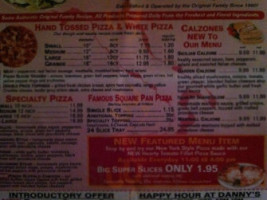Danny's Parkview Pizza menu
