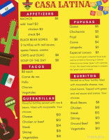Casa Latina Pupusas Y Mas menu