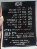Grove Coffee Shop menu