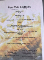 Pura Vida Fisheries menu