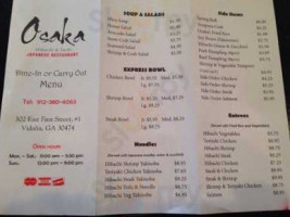 Osaka Hibachi Sushi menu