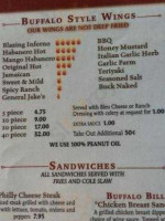Buffalo Bills Roadhouse menu