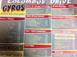 Columbus Drive Gyros menu