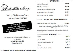 La Petite Auberge menu