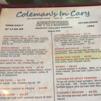 Coleman's In The Park menu