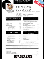 Triple A’s Soulfood menu