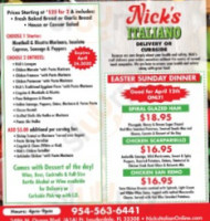 Nick's Italian Restaurant menu