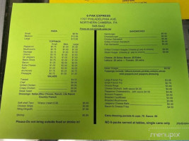 Six Pack Express menu